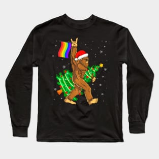 Bigfoot  Flag Gay Pride Month LGBT Christmas Tree Long Sleeve T-Shirt